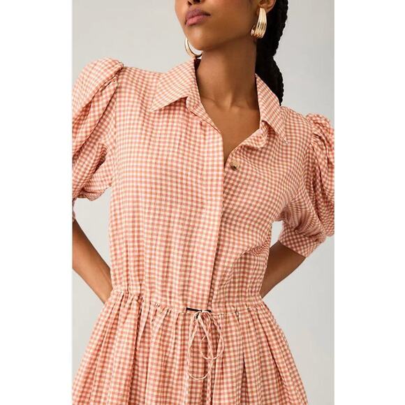 HUNTER BELL Sz L Large Peach Terracotta Gingham Dress McCauley NWT - Picture 4 of 16